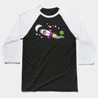 Cute rocket ship in space cartoon illustration Baseball T-Shirt